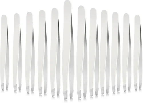 Miniatura 19 de Mudder Juego de 12 pinzas para cejas para cabello facial, pinzas de punta inclinada de acero inoxidable a granel para hombres y mujeres (multicolor)