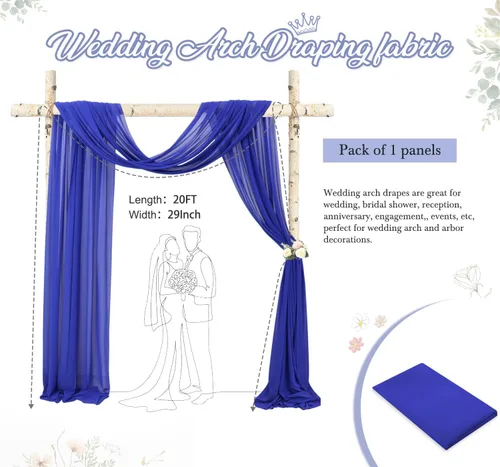 Miniatura 5 de FANPROMS Cortinas azules para arco de boda, cortinas de tela de gasa de 20 pies, 1 panel, arcos de boda para ceremonia, cortinas de telón de fondo