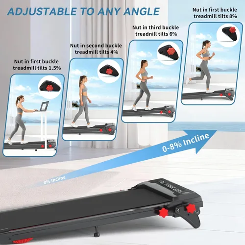 Miniatura 4 de Walking Pad Treadmill with Incline 8% & Decline -1.5% 4 Level, Under Desk Treadmill for Home, 2.5HP Quiet BLDC EvoDrive Portable Walking Pad with
