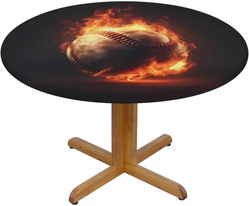 Mantel redondo de béisbol con borde elástico S-48 pulgadas, fundas decorativas lavables para cocina, comedor, fiestas al aire libre (apto para mesas