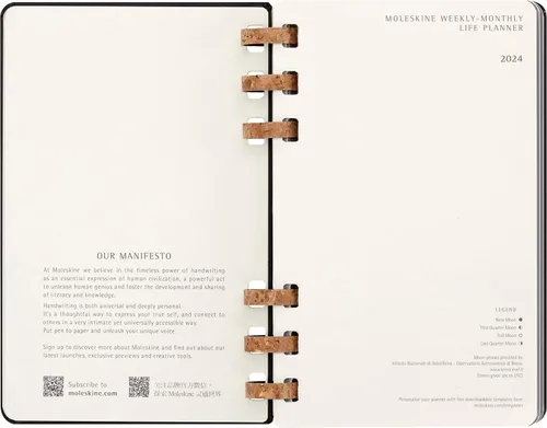 Miniatura 5 de Moleskine Agenda solar con espiral para año 2024 de 12 meses, tapa dura, grande (5 x 8.25 pulgadas), color negro