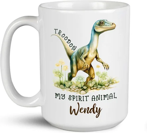 Troodon My Spirit - Taza de café personalizada con nombre personalizado, taza de café de dinosaurio para amantes de los dinosaurios, tazas de