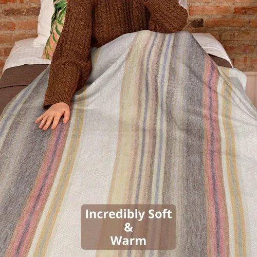 Miniatura 5 de DAVLINA, Manta de lana de alpaca Súper suave, ligera, transpirable e hipoalergénica No pica ni rasca (beige marrón multicolor, Queen
