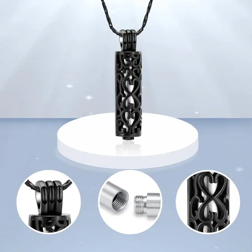 Miniatura 62 de Imrsanl Collar con colgante de urna de cremación con vial de cilindro hueco, urna de recuerdo, joyería de cremación, medallones conmemorativos