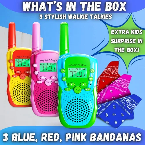 Miniatura 3 de Waka Waka Walkie Talkies para niños (paquete de 3, amarillo, rojo, verde) - Juego de walkie talkie bidireccional de largo alcance con bandanas