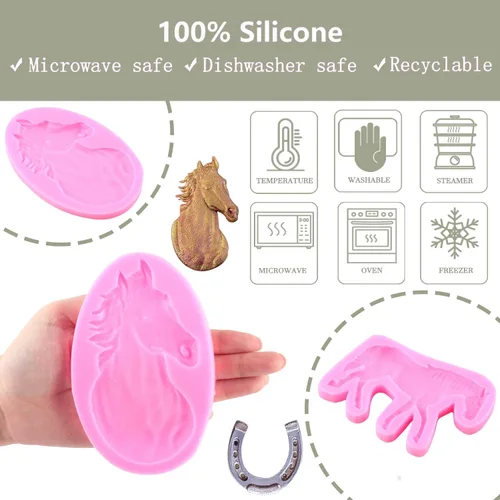 Miniatura 3 de ZiXiang Molde de silicona para caballo, moldes de herradura para pezuñas de herradura, molde de caramelo para decoración de pasteles de azúcar