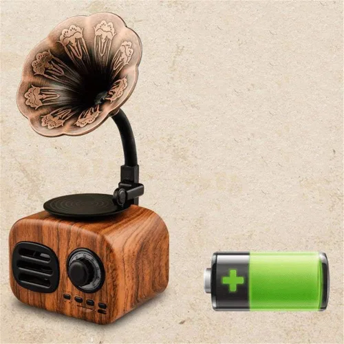 Miniatura 2 de Hi-Fi&Home Mini Vintage Retro Clásico Gramófono Forma de fonógrafo Altavoz Estéreo Sistema de Sonido Caja de Música Diente Azul Aux-in/USB Flash