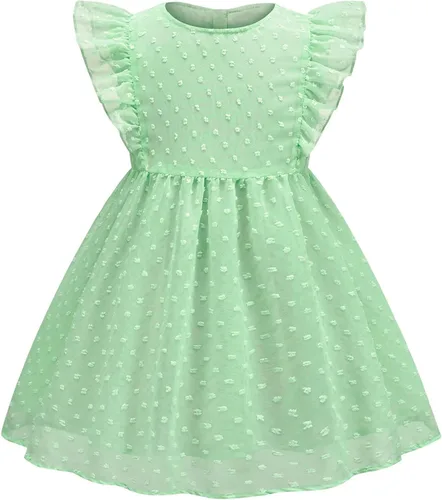 URMAGIC Vestidos de verano para niñas pequeñas, con volantes, sin mangas, con lunares suizos, vestido de fiesta sólido para 18M-6 años