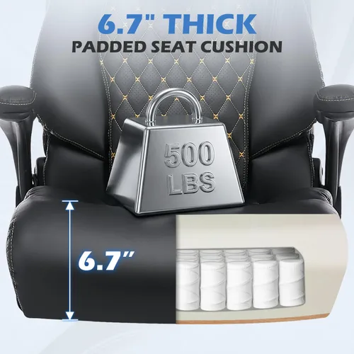 Miniatura 6 de Silla de oficina grande y alta de 500 libras, cómoda silla ejecutiva resistente con soporte lumbar ajustable para dolor de espalda, silla