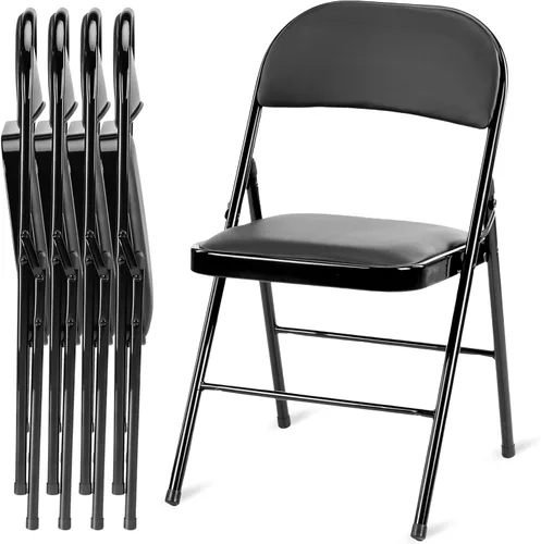 Miniatura 9 de Simple Deluxe Paquete de 2 sillas plegables con asientos acolchados de cuero y marco de metal duradero, plegables, portátiles, asiento para eventos