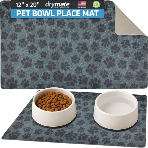 Miniatura 21 de Drymate Mantel individual con tazón para mascotas, tapete de alimentación para perros y gatos, tela absorbente, respaldo impermeable, Madera