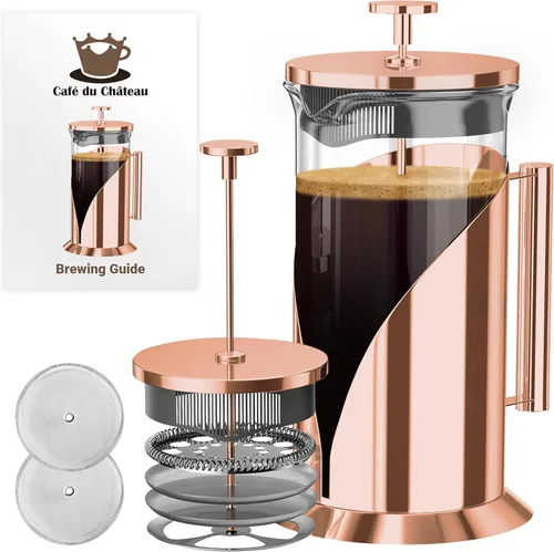 Miniatura 11 de Cafe Du Chateau Cafetera de prensa francesa de acero inoxidable de 34 onzas, prensa de café aislada fácil de usar con filtración de 4 niveles, A.