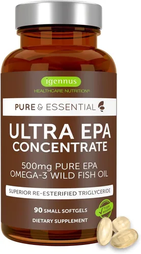 Igennus Ultra Pure Omega-3 EPA 500 mg, aceite de pescado silvestre altamente concentrado certificado IFOS, forma avanzada de triglicéridos rTG, sin