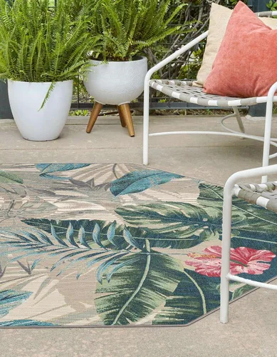 Miniatura 4 de Unique Loom Outdoor Botanical Collection - Alfombra Kula (4 pies 1 pulgada octágono multi/gris)