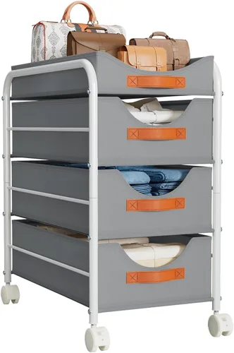 Miniatura 9 de DIMJ Organizadores de armario y almacenamiento de 4 niveles, contenedores de almacenamiento de tela para ropa, carrito de almacenamiento apilable