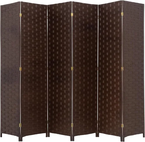 Miniatura 11 de PayLessHere Divisor de ambientes de malla de madera de 6 pies, tejido a mano, pantalla de división portátil plegable para interiores de 4 paneles
