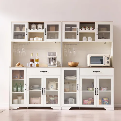 Miniatura 8 de Fatmok - Armario de despensa de 71 pulgadas, gabinete de almacenamiento para barra de café con estación de carga y luces LED, alacena alta de cocina