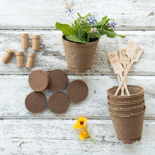 Miniatura 3 de Kit de semillas de jardín de flores comestibles orgánicas, 23 piezas para jardín interior con tierra, macetas, marcadores de plantas, semillas