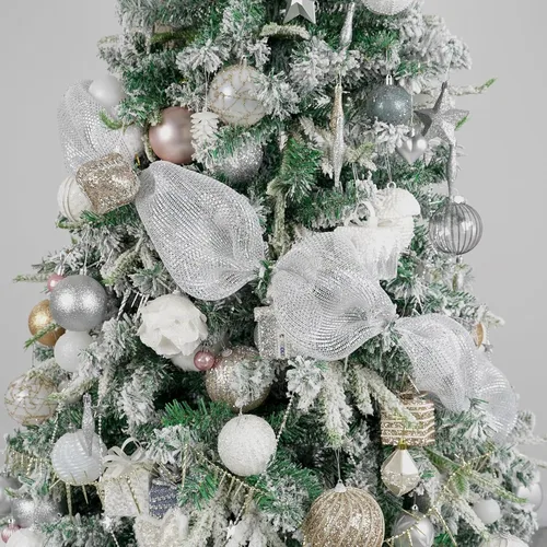 Miniatura 6 de HUIHUANG Cinta de malla decorativa de plata de 10 pulgadas de ancho deluxe, malla de plata blanca láser para Navidad, suministros para hacer Lámina
