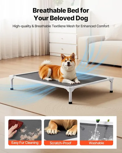 Miniatura 2 de VEVOR Cama elevada a prueba de mordidas para perros, cama portátil elevada con marco de tubo metálico de aluminio y malla transpirable de Textilene