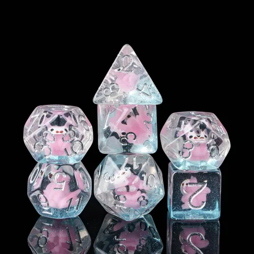 Miniatura 33 de Cusdie Dados DND de 7 troqueles, juego de dados poliédricos rellenos de animales, para juegos de rol, dados D&D (perro gris)