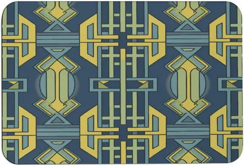 Miniatura 10 de Simple - Tapete de cocina con bandas amarillas, color azul polvoriento, verde, con bandas amarillas, líneas abstractas, geométricas, piel de napa