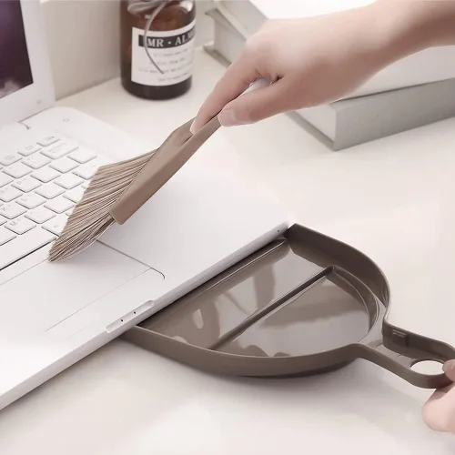 Miniatura 2 de Juego de escoba pequeña y recogedor, mini recogedor y cepillo, juego de escoba de mano y recogedor, mini escoba y recogedor para el hogar, Marrón