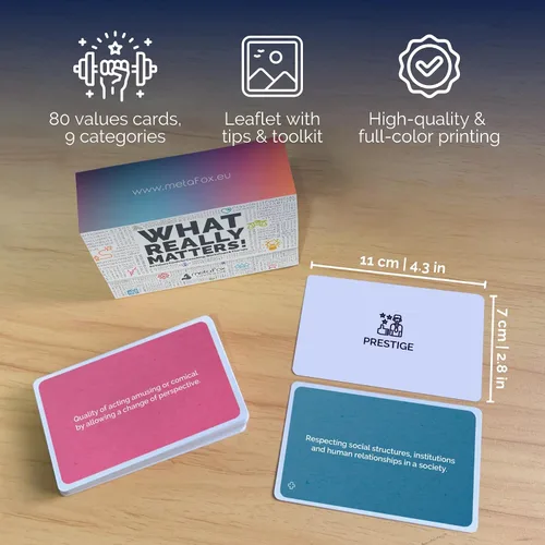 Miniatura 3 de metaFox ¡Lo que realmente importa! 80 tarjetas de valores para entrenamiento, talleres y terapia Tarjetas de entrenamiento de alta calidad