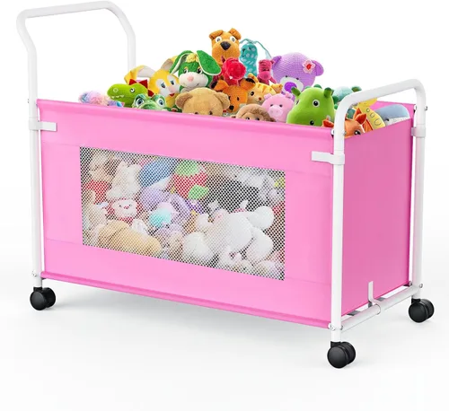 KEEGH Caja de juguetes extra grande para niños con ruedas giratorias de 360°, cofre de juguetes resistente para niños y niñas, organizador de Rosa