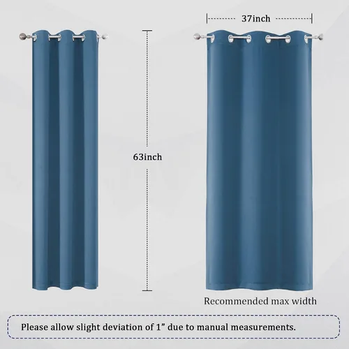 Miniatura 6 de DUALIFE Cortinas Azul Medianoche de 63 Pulgadas de Largo para Habitación de Niños, 2 Paneles, Cortinas con Ojales Boho para Dormitorio, Azul Denim