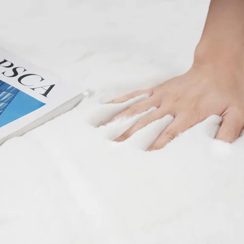 Miniatura 7 de Ghouse Alfombra ultrasuave de pelo sintético de conejo, alfombras lavables a máquina para dormitorio, alfombras esponjosas para sala de estar, Blanco