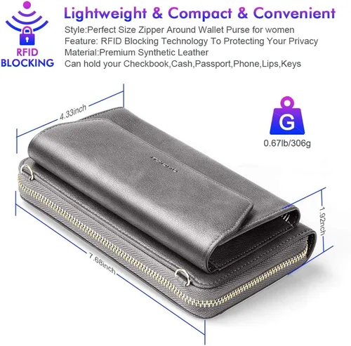Miniatura 4 de nuoku Cartera RFID para mujer, bolso cruzado con cremallera alrededor de 2 correas