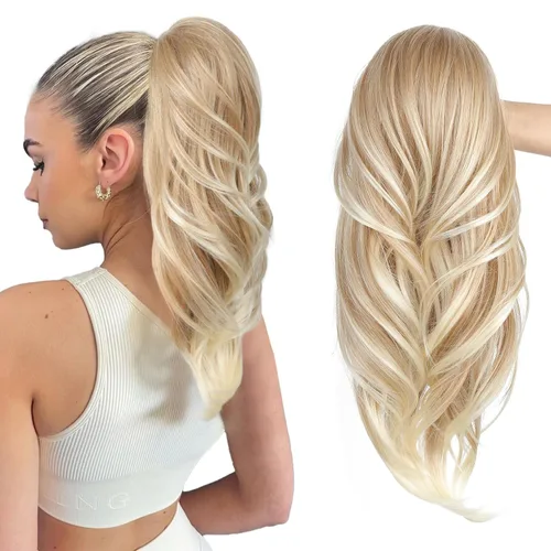 Miniatura 26 de SEIKEA Extensión de cola de caballo versátil con cordón, 26" de largo, cabello ondulado multicapa, clip para cola de caballo, extensiones de pelo