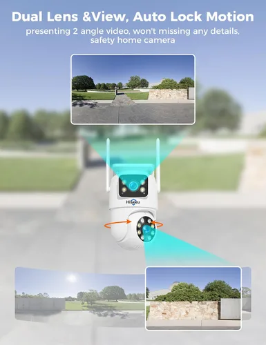 Miniatura 9 de Hiseeu 2 Pack Cámara de seguridad inalámbrica 5G/2.4G WiFi Cámara PTZ de doble lente para exteriores con seguimiento de movimiento, versión