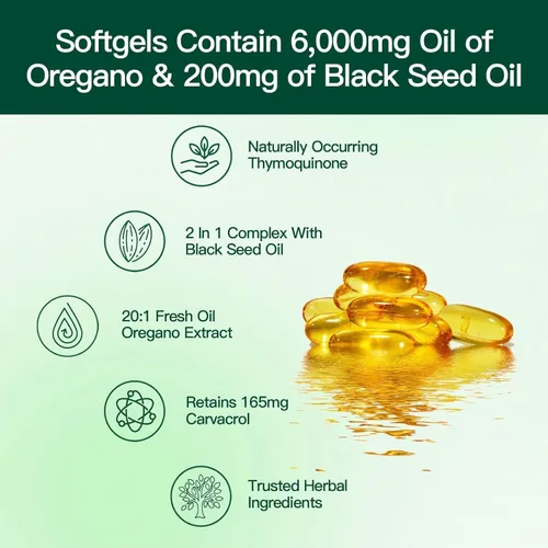 Miniatura 3 de VivoNu Aceite de orégano con aceite de semilla negra, aceite equilibrado de cápsulas de orégano, cápsulas blandas de aceite de orégano orgánico, sin