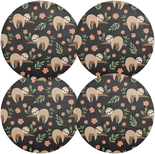 Miniatura 2 de Cute Sloths Black Round Placemat, Washable Heat Protecting Placemats for Kitchen one sizex4