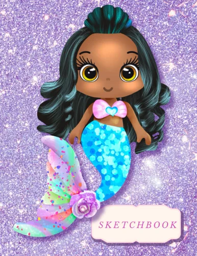 NOTEBOOK Mermaid Cover Black Hair Sketchbook for Writing and Drawing, Painting, Sketching or Doodling, Large for Girls and Mermaid Princess Lover