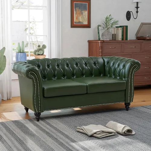 Miniatura 22 de QHITTY Sofá de Acento, Sofá Biplaza Chesterfield Moderno de Terciopelo, Sofá Tapizado con Respaldo Capitoné para Muebles de Sala de Estar (Gris)