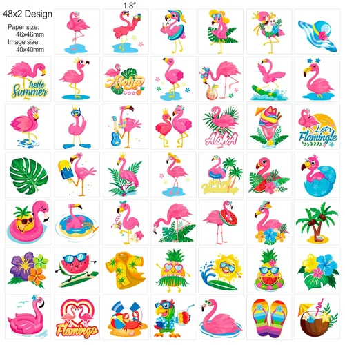 Miniatura 3 de HOWAF 96 tatuajes temporales de flamenco de verano para niños, suministros de fiesta de flamenco, tatuajes para niñas, decoraciones de fiesta