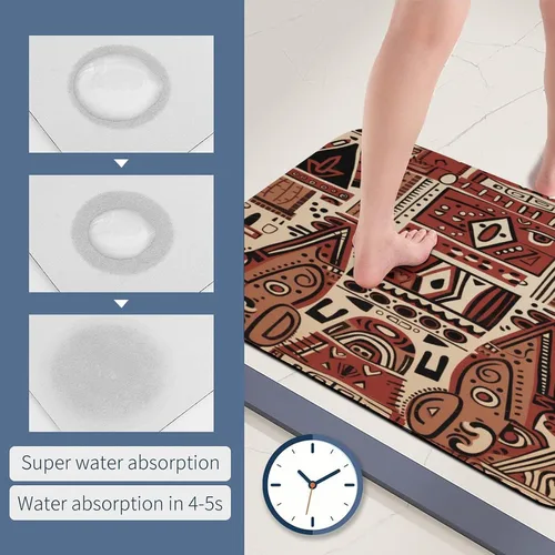 Miniatura 6 de Tapetes de baño para baño, color rojo, beige, marrón oscuro, patrón de tribu secreta, estilo bohemio, absorbente de agua, antideslizante, alfombra