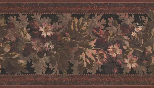 CONCORD WALLCOVERINGS ™ Papel Pintado Frontera Vintage Patrón Flores Hojas Adornos Para Cottage Dormitorio Sala De Estar, Marrón Verde Rojo, 15 Pies