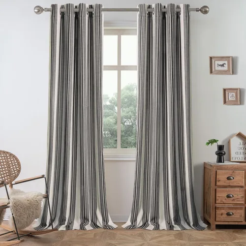 Miniatura 15 de DriftAway Chris Linen - Cortinas opacas con capa térmica y reductora de sonido, 63 pulgadas de largo para dormitorio, cortinas estampadas a rayas