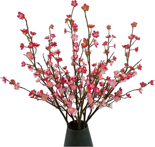Flores de Ciruelo Artificiales, 6 Piezas de Flores de Cerezo Rosa, Ramas Falsas para Vaso, Ramas de Cerezo Artificiales para Decoración de Hogar y