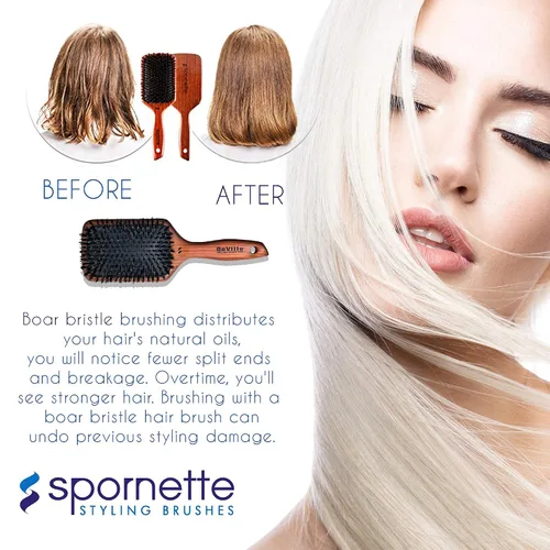 Miniatura 6 de Spornette Deville Cushion Paddle Brush - Cepillo de cerdas de jabalí con mango de madera, para alisar, alisar, desenredar, peinar y cepillar
