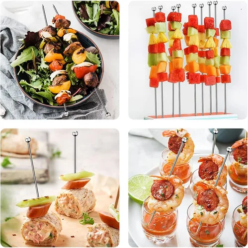 Miniatura 7 de 20 palillos de cóctel para bebidas, palillos de dientes de cóctel de acero inoxidable largos, brochetas de cóctel reutilizables, palillos de martini