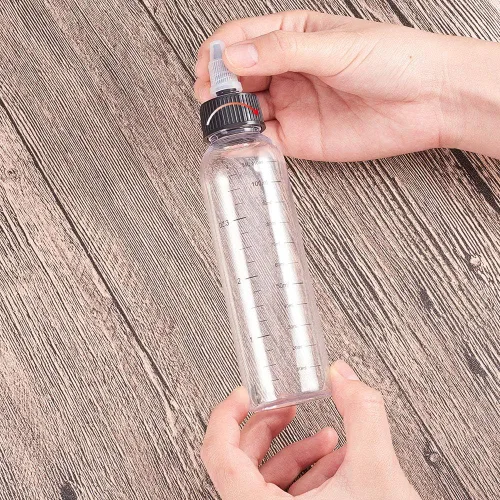 Miniatura 6 de BENECREAT Paquete de 12 botellas dispensadoras de plástico transparente de 3.7 fl oz con tapa giratoria y medición graduada para líquidos, tintas