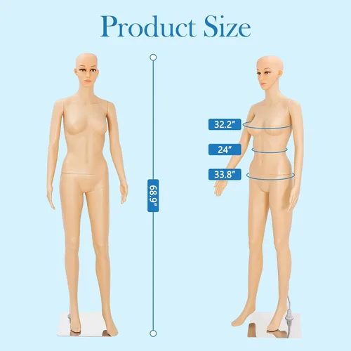 Miniatura 3 de Maniquí femenino de cuerpo completo con cabeza ajustable, extremidades flexibles, diseño desmontable de 69 pulgadas, forma de vestido con base