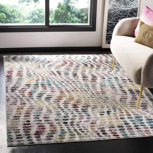 Miniatura 4 de SAFAVIEH Aria Collection - Alfombra de pasillo de 2 x 8 pies, color crema y verde azulado, diseño abstracto bohemio moderno, no desprende pelusa