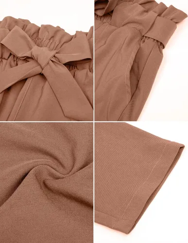 Miniatura 5 de KANCY KOLE - Pantalones paper bag de cintura alta y con bolsillos para mujer, con lazo, estilo casual, pantalones hasta el tobillo de la talla S a
