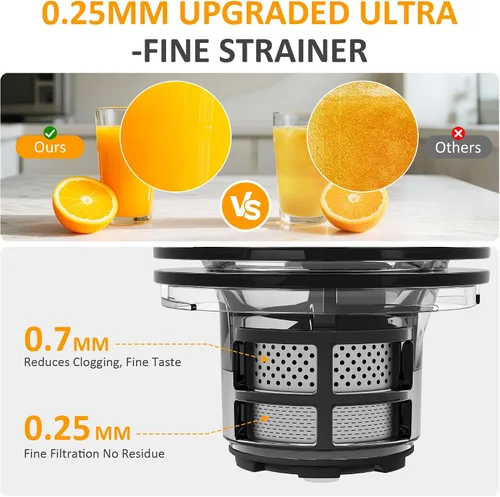 Miniatura 3 de Sunvivi Exprimidor de prensa en frío con conducto de alimentación de 5.9 pulgadas de ancho, máquinas exprimidoras de masticación lenta de 150 W